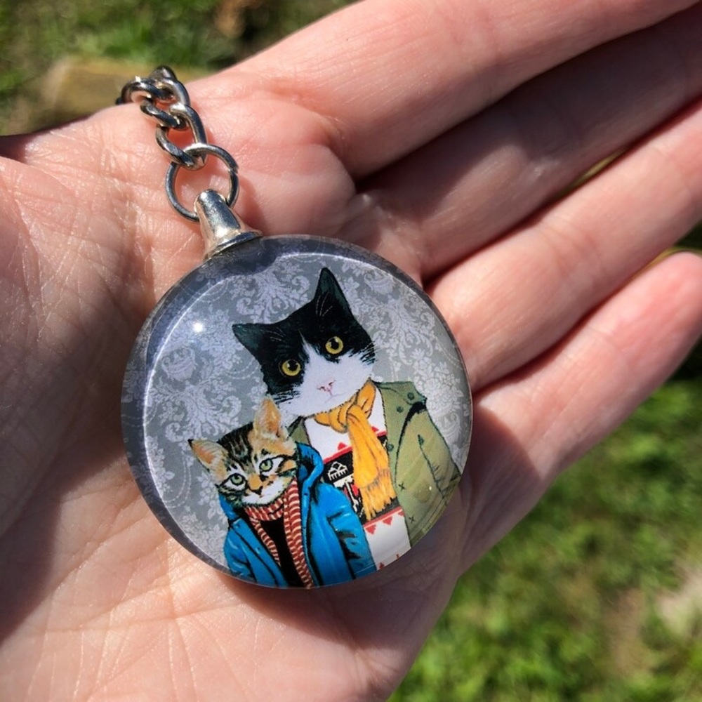 Hipster Cat Keychain kitties kitty cat Crazy cat lady cute key ring key chain 😻